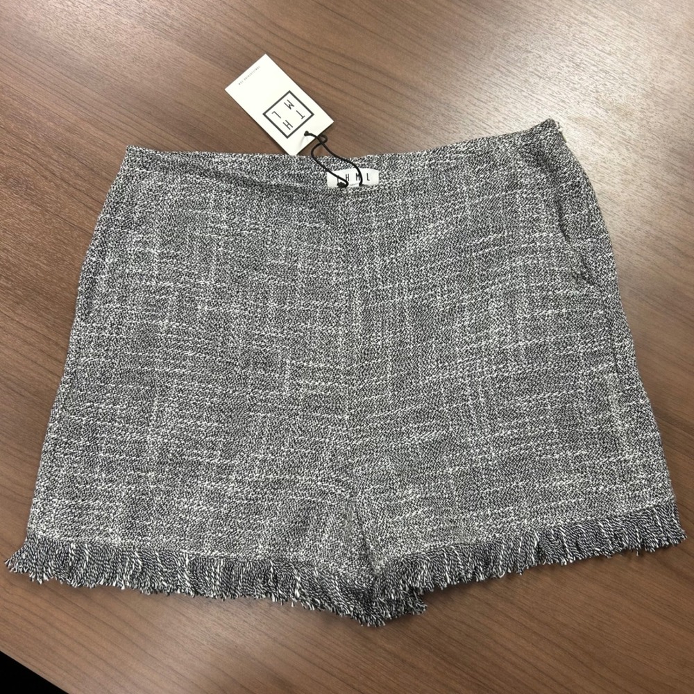 Apricot Lane THML Tweed Shorts Frayed Hem Black White‎ Womens Size L